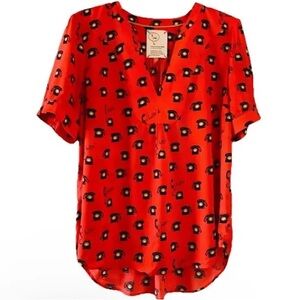 Anthropologie 1 of 52 Conversations Orange Retro Telephone Hello Print Top